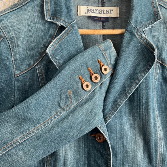 Jeanstar Light Blue Denim Jean Jacket Fitted Copper Button Blazer Size M - Picture 6 of 10